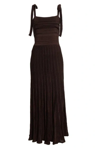Zimmermann Lucky Tie Shoulder Metallic Rib Maxi Dress In Brown