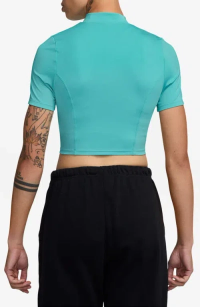 Jordan Mock Neck Crop Top In Washed Teal/white