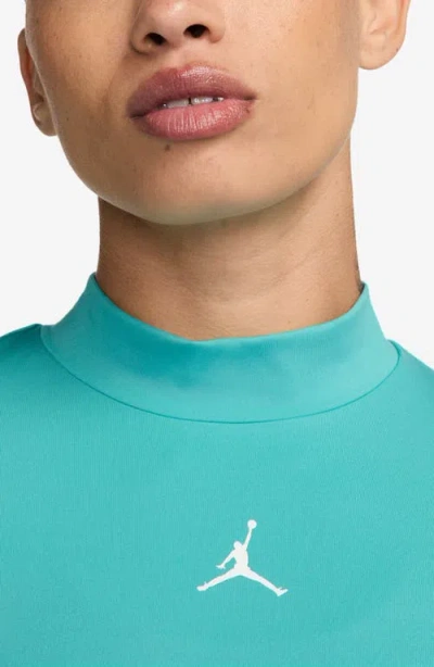 Jordan Mock Neck Crop Top In Washed Teal/white