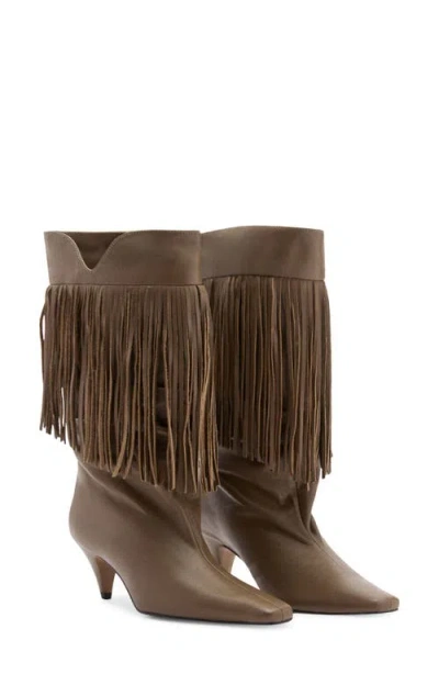 Mango Fringe Kitten Heel Bootie In Khaki Green