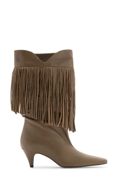 Mango Fringe Kitten Heel Bootie In Khaki Green