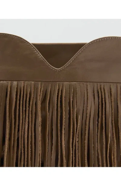 Mango Fringe Kitten Heel Bootie In Khaki Green
