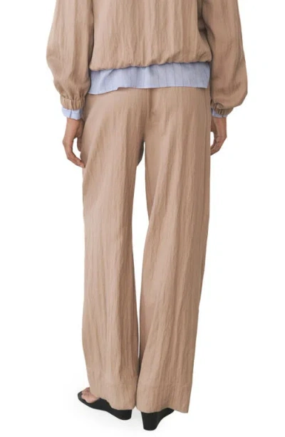 Shop Mango Straight Leg Textured Pants In Medium Brown