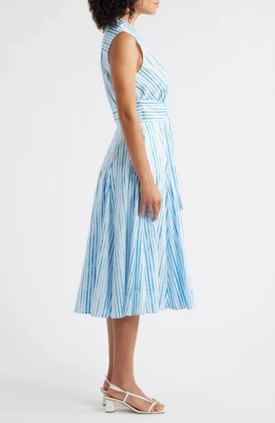 Tahari Asl Plus Size Cotton Striped Faux-wrap Shirtdress In White Blue