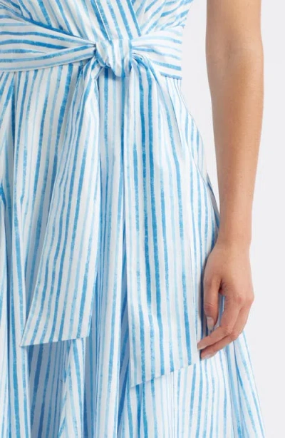 Tahari Asl Plus Size Cotton Striped Faux-wrap Shirtdress In White Blue