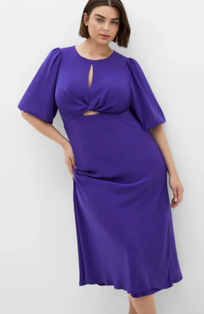 Shop City Chic Ines Twist Front Puff Sleeve Maxi Dress In Violet