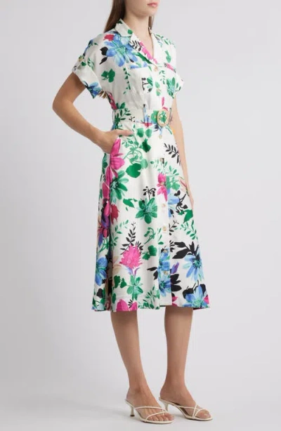 Tahari Asl Floral Midi Shirtdress In Multi