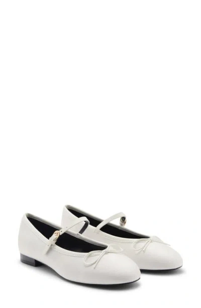 Mango Buckle Strap Corduroy Ballerina Flat In White