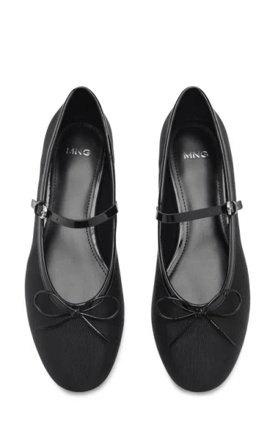 Mango Buckle Strap Corduroy Ballerina Flat In Black