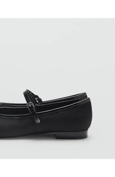 Mango Buckle Strap Corduroy Ballerina Flat In Black