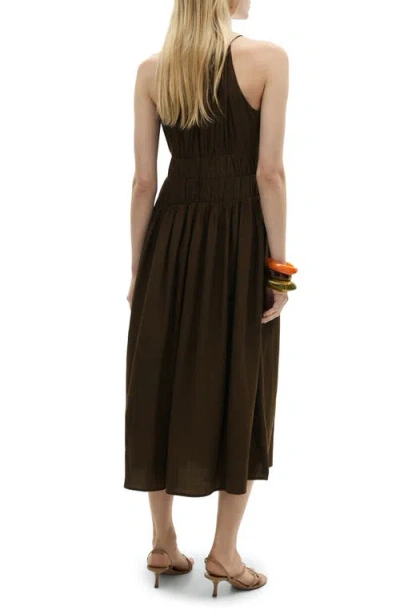 Mango Midi-dress With Gathered Waist Brown In Brown
