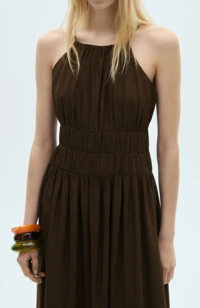 Mango Midi-dress With Gathered Waist Brown In Brown
