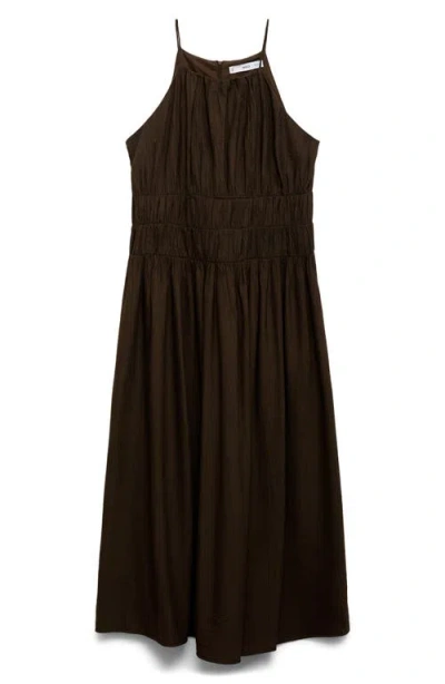 Mango Midi-dress With Gathered Waist Brown In Brown