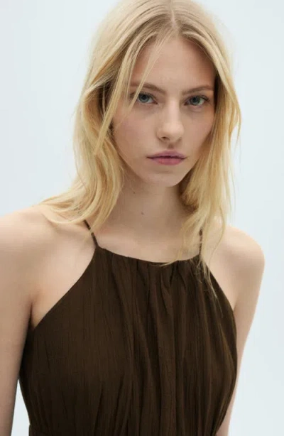 Mango Midi-dress With Gathered Waist Brown In Brown