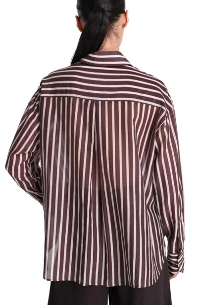 Twp Joey Striped Cotton-silk Shirt In Hot Fudge/turtle Dove