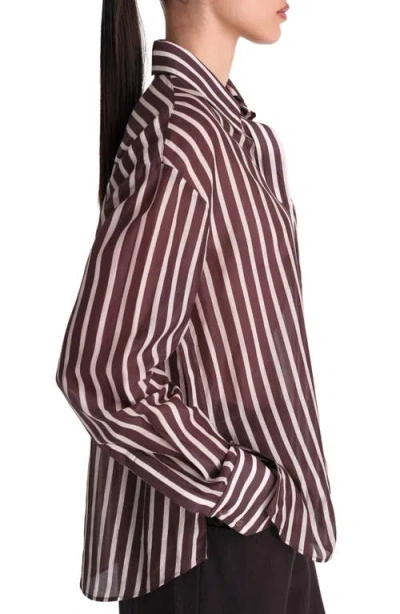 Twp Joey Striped Cotton-silk Shirt In Hot Fudge/turtle Dove