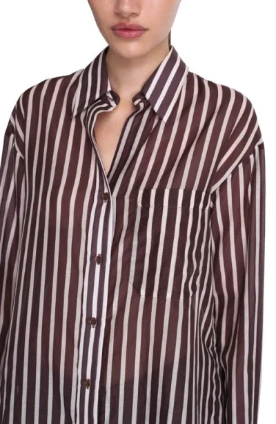 Twp Joey Striped Cotton-silk Shirt In Hot Fudge/turtle Dove