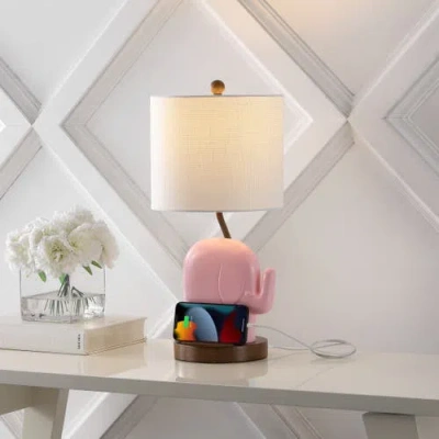 Jonathan Y Ellie 20.25" Bohemian Designer Iron/resin Elephant Led Kids' Table Lamp With Phone Stand In Pink