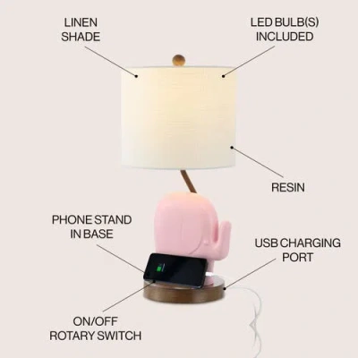 Jonathan Y Ellie 20.25" Bohemian Designer Iron/resin Elephant Led Kids' Table Lamp With Phone Stand In Pink