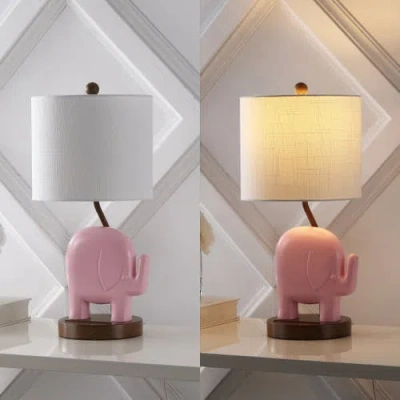 Jonathan Y Ellie 20.25" Bohemian Designer Iron/resin Elephant Led Kids' Table Lamp With Phone Stand In Pink