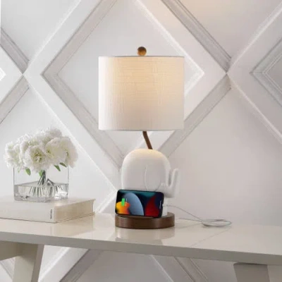 Jonathan Y Ellie 20.25" Bohemian Designer Iron/resin Elephant Led Kids' Table Lamp With Phone Stand In White