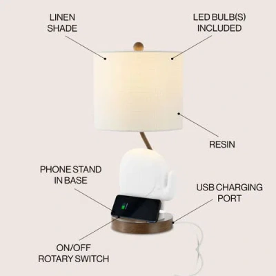 Jonathan Y Ellie 20.25" Bohemian Designer Iron/resin Elephant Led Kids' Table Lamp With Phone Stand In White