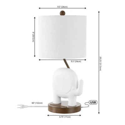Jonathan Y Ellie 20.25" Bohemian Designer Iron/resin Elephant Led Kids' Table Lamp With Phone Stand In White