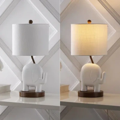 Jonathan Y Ellie 20.25" Bohemian Designer Iron/resin Elephant Led Kids' Table Lamp With Phone Stand In White