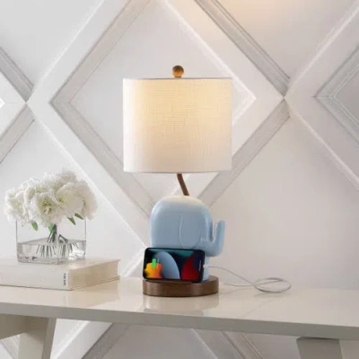 Jonathan Y Ellie 20.25" Bohemian Designer Iron/resin Elephant Led Kids' Table Lamp With Phone Stand In Blue