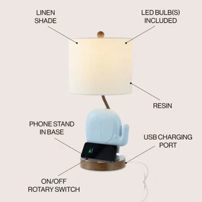 Jonathan Y Ellie 20.25" Bohemian Designer Iron/resin Elephant Led Kids' Table Lamp With Phone Stand In Blue