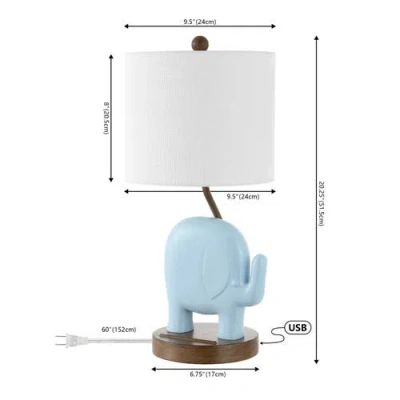 Jonathan Y Ellie 20.25" Bohemian Designer Iron/resin Elephant Led Kids' Table Lamp With Phone Stand In Blue