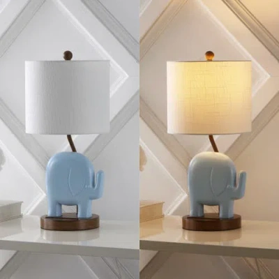 Jonathan Y Ellie 20.25" Bohemian Designer Iron/resin Elephant Led Kids' Table Lamp With Phone Stand In Blue