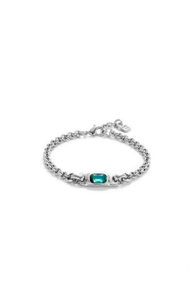 Unode50 Sterling Silver-plated Chain Bracelet With Green Crystal In Metallic