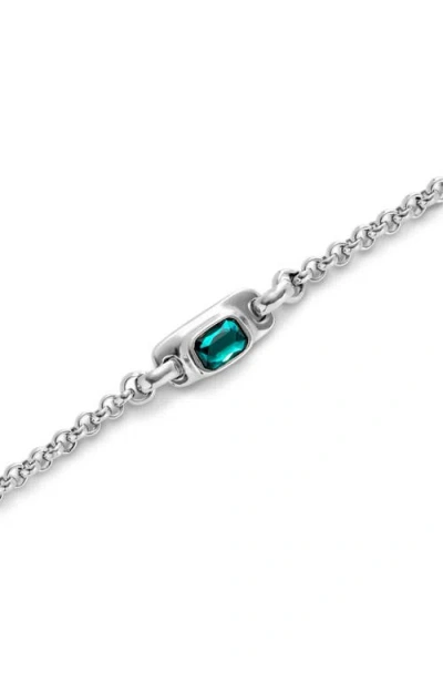 Unode50 Sterling Silver-plated Chain Bracelet With Green Crystal In Metallic