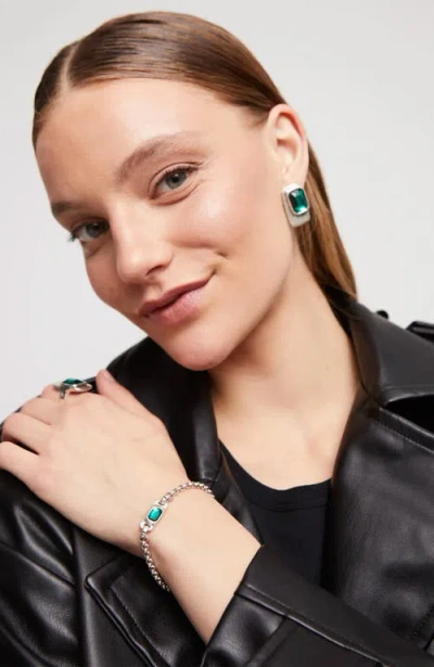Unode50 Sterling Silver-plated Chain Bracelet With Green Crystal In Metallic