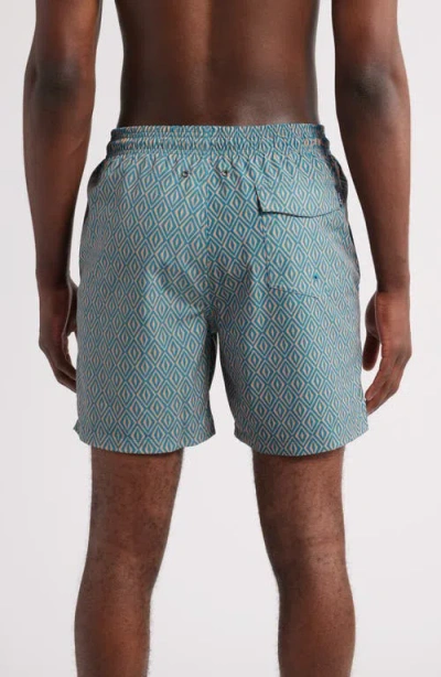 Stone Rose Retro Geometric Print Swim Trunks In Blue
