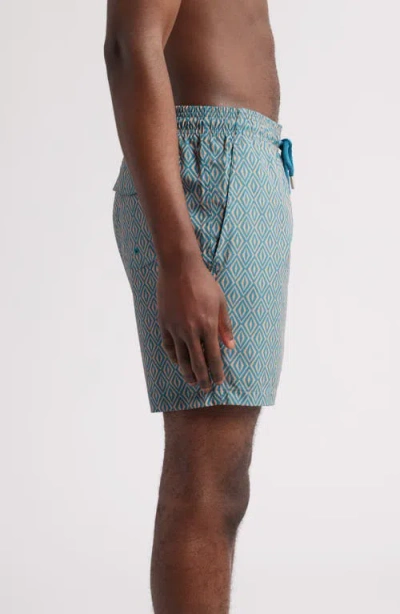 Stone Rose Retro Geometric Print Swim Trunks In Blue