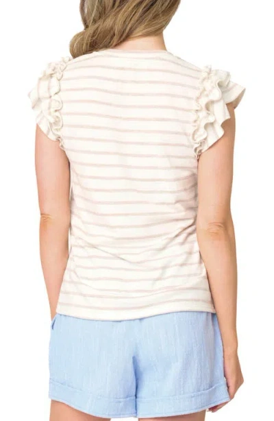Gibsonlook Butterfly Stripe Ruffle Cap Sleeve Top In Oatmeal Stripe