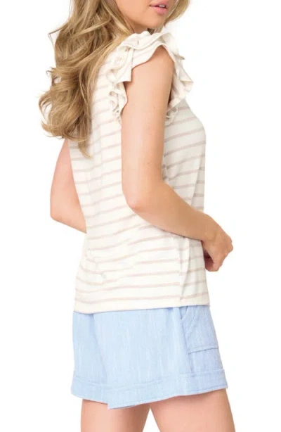 Gibsonlook Butterfly Stripe Ruffle Cap Sleeve Top In Oatmeal Stripe