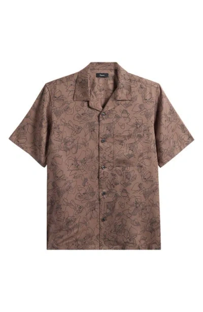Theory Noll Floral Print Camp Shirt In Walnut