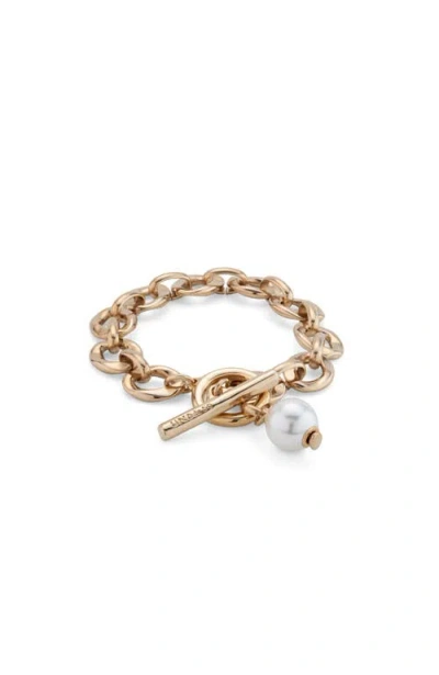 Unode50 Links And Cultivated Pearl Charm Bracelet In Gold