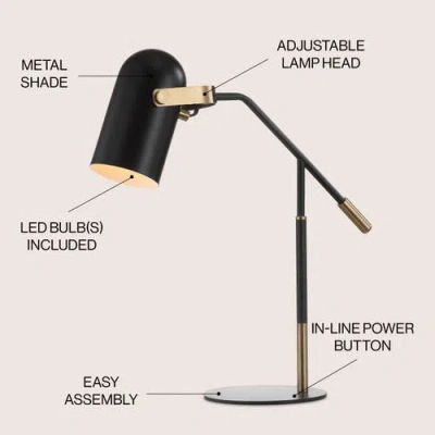 Jonathan Y Edison 19.25" Metal Led Task Lamp, Black/brass Gold In Black/brass Gold