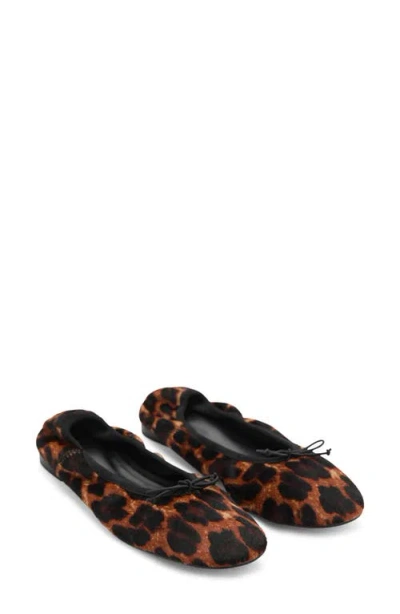 Mango Leopard Print Genuine Calf Hair Ballerina Flat In Black