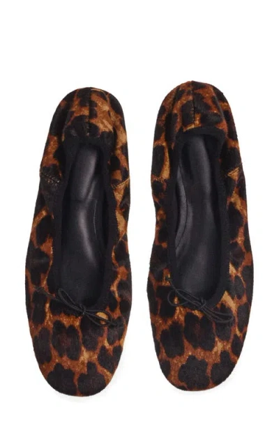 Mango Leopard Print Genuine Calf Hair Ballerina Flat In Black