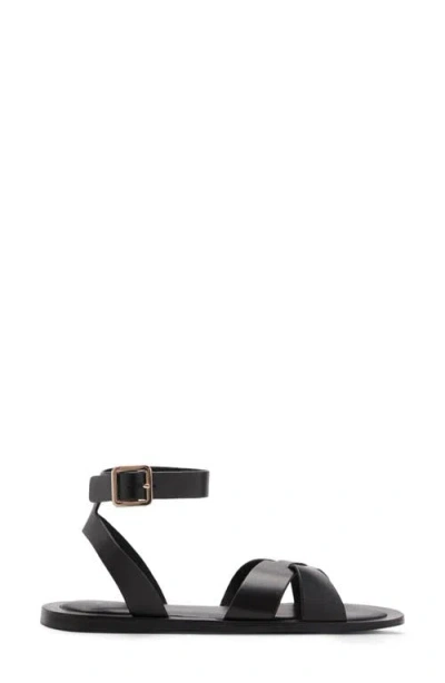 Mango Leather Cross Over Strap Detail Sandals In Black