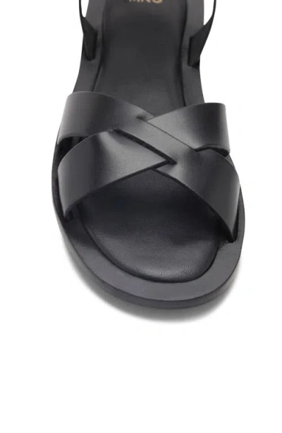 Mango Leather Cross Over Strap Detail Sandals In Black