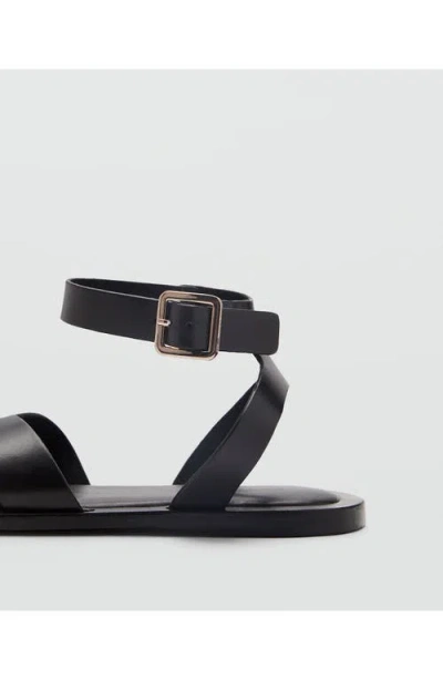 Mango Leather Cross Over Strap Detail Sandals In Black