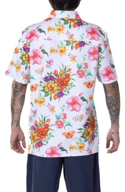 Vast Floral Watercolor Short Sleeve Performance Button-up Shirt In Red Multi