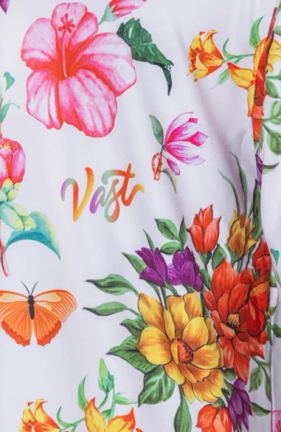 Vast Floral Watercolor Short Sleeve Performance Button-up Shirt In Red Multi