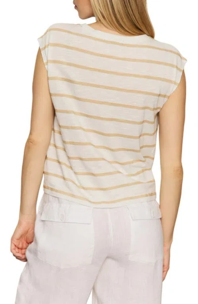 Sanctuary Pleated Stripe Muscle Tee In Sandstone